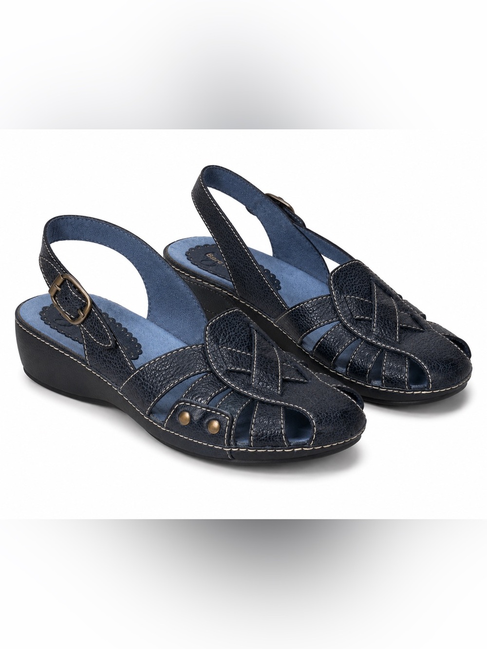 BareTraps Women’s Navy Wedge Sandals Comfort Strappy Buckle Casual Shoes 8.5 M